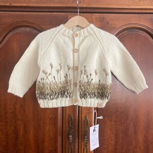100% wool Cream Knit Cardigans with hand embroidery